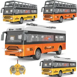 4 Sets Remote Control School Bus Toy, Realistic Design, & Buses, Dual Layer, 2.4g Controller, Birthday Gift, Holiday Present