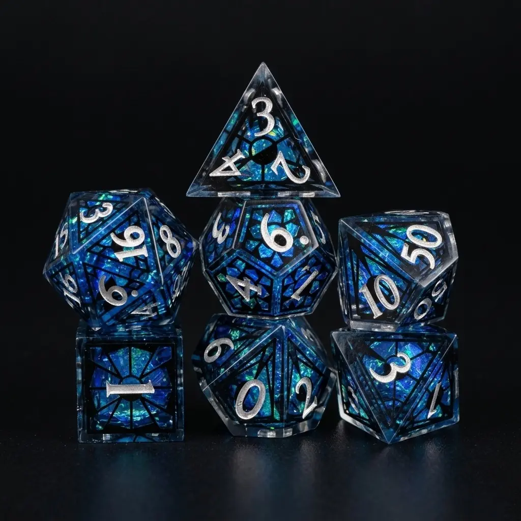 Stained Glass Style Resin DND Dice Set 7PCS Fixed Shimmer Durable Polyhedral RPG Dice for Dungeons and Dragons