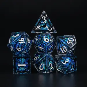 Stained Glass Style Resin DND Dice Set 7PCS Fixed Shimmer Polyhedral RPG Dice for Dungeons and Dragons