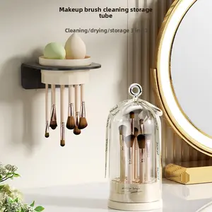 Luxury Makeup Brush Storage Cylinder with Lid, Dustproof Beauty Sponge Cleaning Drying Bucket, 3-In-1 Eyeshadow Brow Pen Brush Holder, Makeup Organizer Box, Cosmetics Organizer Storage