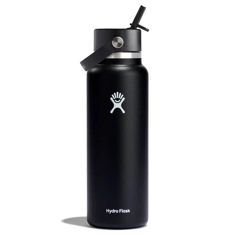 Hydro Flask 40oz Wide Mouth Flex Straw Bottle - Black: Vacuum-Insulated BPA-Free