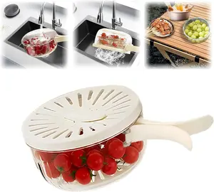 Multifunctional Fruit Washing Bowl with Strainer,2 in 1 Drain basket and Fruit Strainer Container with Lid,Fruit Washer Bowl for Kitchen,Fridge,Picnic & Camping,1QT(1000ML)