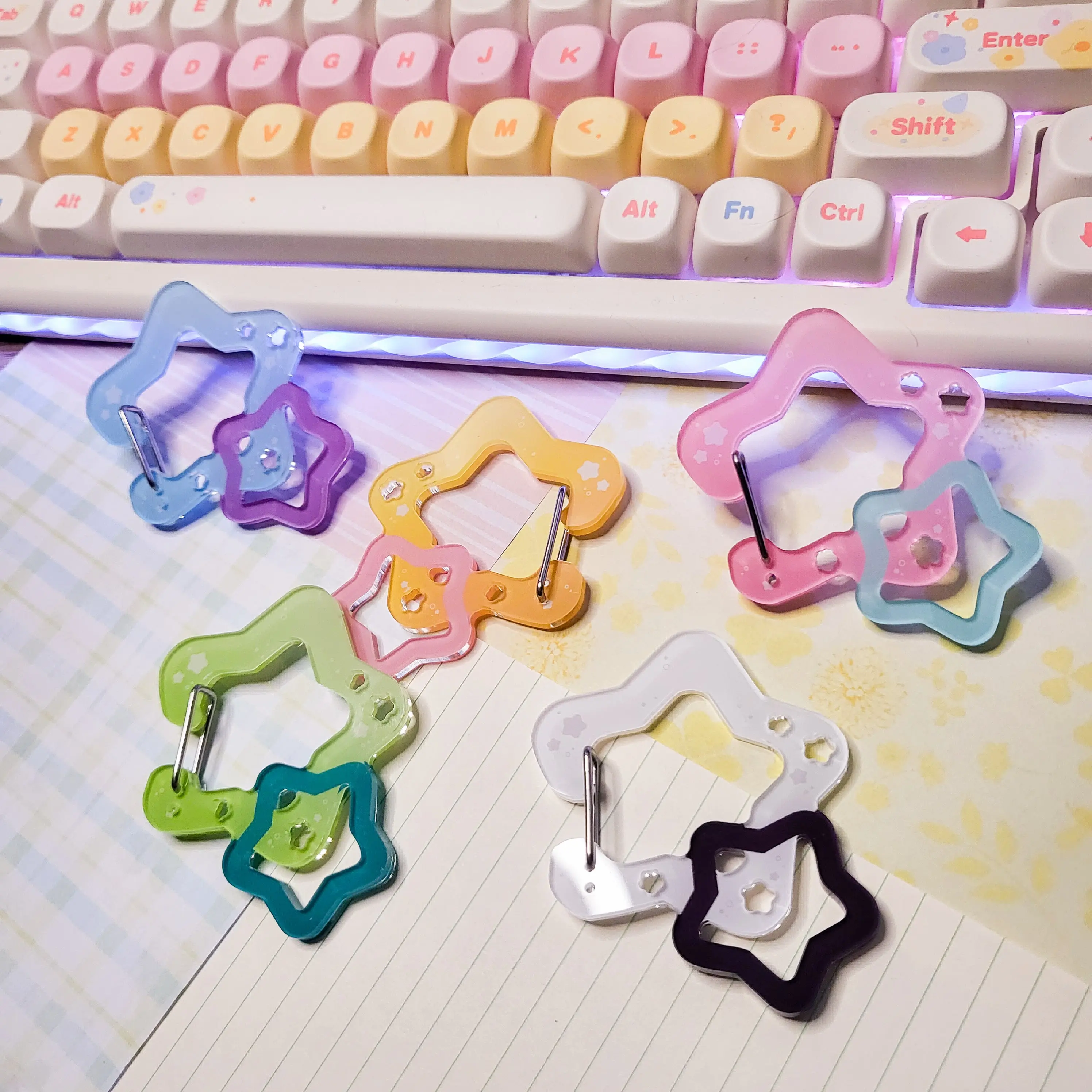 Star Shapes Acrylic Carabiner Clip | Keys Bag Charm Holder Pink Blue Green White Purple Yellow