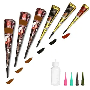 Temporary Tattoos Kit, 6Pcs Semi Permanent Tattoo Paste Cones, India Body DIY Art Painting for Women Men teens, Summer Trend hand Plaste with 3 Colors(1Pc Bottle,4Pcs Nozzles)20Pcs Adhesive Stencil