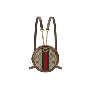 Gucci Ophidia Mini Backpack for Women – Canvas and Leather with GG Logo Stripe, Ebony and Brown