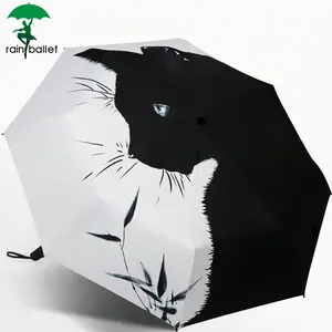 【RAINBALLET】Cartoon Cat Umbrella Female Rain and Shine Dual-use Folding Umbrella Sunshade Automatic Student Sunscreen UV Sun Umbrella