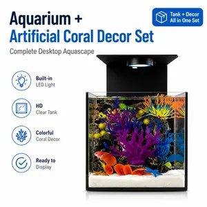 Clear Acrylic Fish Tank, Desktop Ecological Aquarium with LED Light & Filter, Unbreakable Small Fish Tank for Home Office Decoration, Easy Assembly Betta Fish Turtle Tank