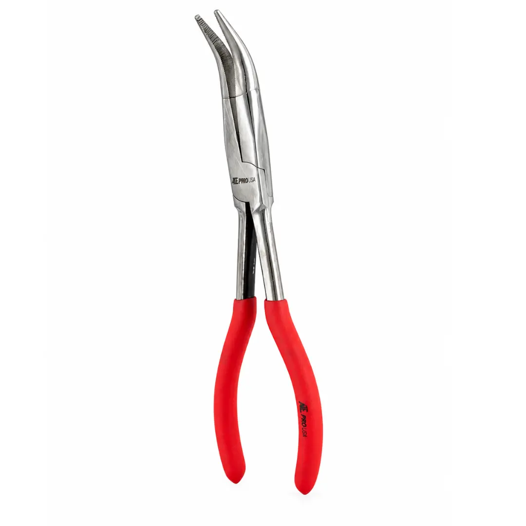 11" 90 Degree Bent Long Nose Pliers – Extended Reach Needle Nose Pliers with Angled Jaw, Heavy-Duty Steel & Comfort Grip Handles – Automotive, Electrical & Mechanical Use