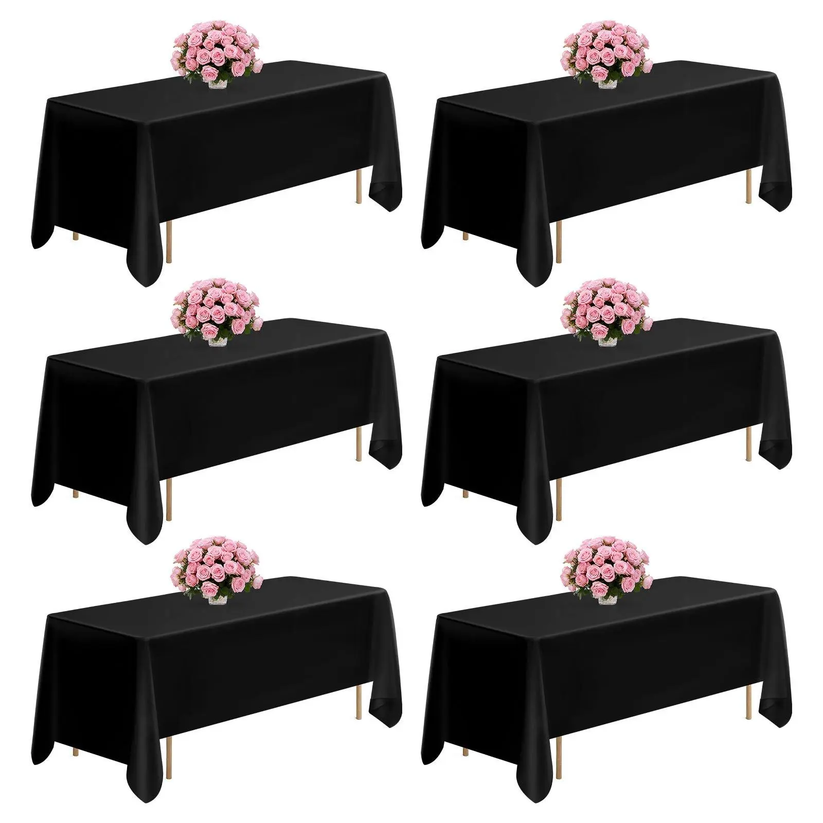 100% Thickened Black Polyester Rectangle Tablecloths, Tear-Resistant Fine Stitching Table Covers, Non-Transparent Soft Breathable Fabric, Fade-Proof Durable Reusable Black Table Cloths with Neat Seam Craftsmanship for Long-Term Use