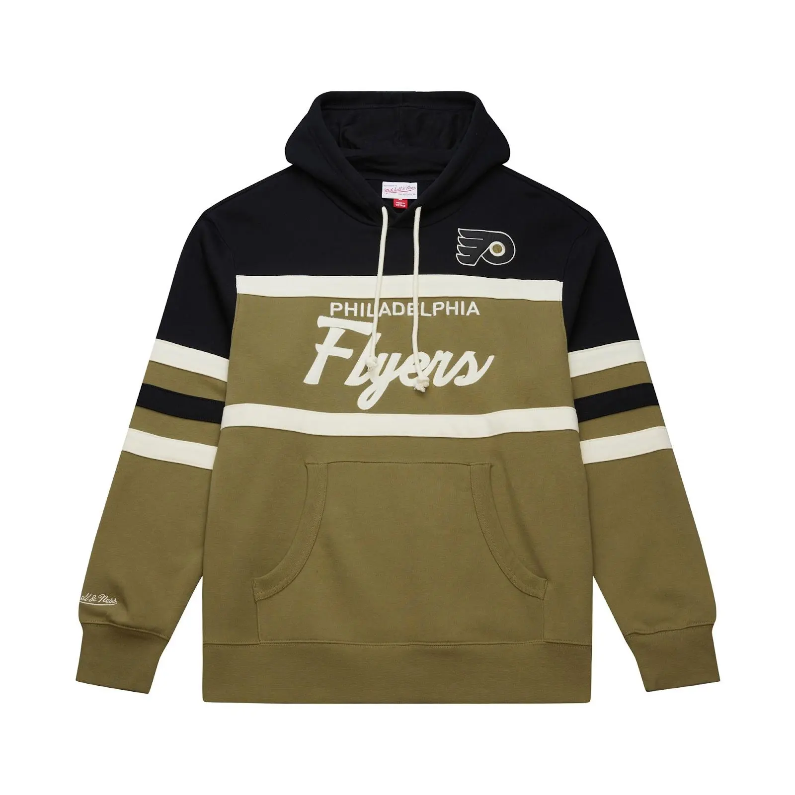 Philadelphia Flyers Olive Head Coach Pullover Hoodie NHL Throwback Sweatshirt Fleece Vintage Fan Gear Mitchell & Ness
