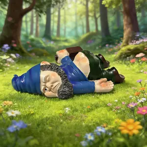 1pc resin figurine, Resin statue of a goblin dwarf, Gnome lying down lazily, featuring a carefree style and a drunken reclining pose. It's a fun, stress-relieving desk decoration, a quirky garden decoration, and also makes a great gift for fri