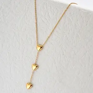 Zizi Jewelry Boboa 3 Hearts Drop Necklace - Tarnish-Free Stainless Steel, Hypoallergenic, Unisex
