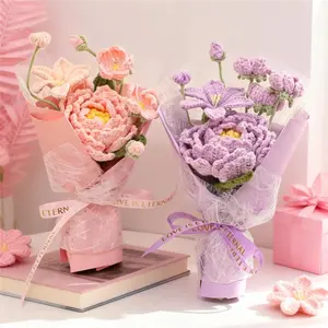 Handmade Knitted Flower Bouquet, Artificial Small Flowers, Mother's Day Valentine's Christmas Birthday Party Graduation Teacher Gift, Handmade Crochet Bouquet