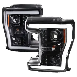 2017-2019 Ford F-250 F-350 F-450 F-550 Switchback LED C-Bar Projector Headlights (Jet Black Housing/Clear Lens)