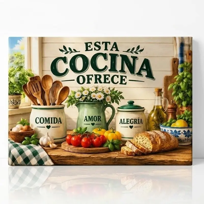 Kitchen Wall Art Canvas Print, Spanish Kitchen Decor, Rustic Farmhouse Food Wall Decor, Esta Cocina Ofrece Sign, Colorful Kitchen Artwork for Restaurant, Dining Room, Cafe, Home Kitchen, Mexican Style Decor, Food Lover Gift