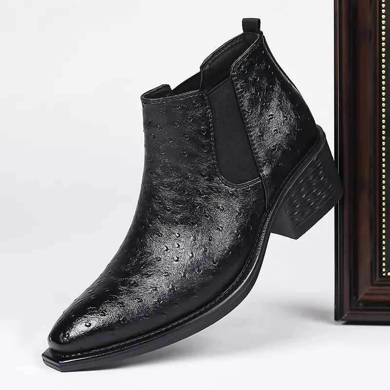 Pointed Chelsea ankle boots with elasticated fit and chunky heel, versatile for commuting