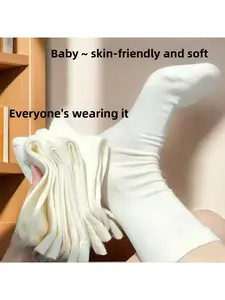 Women's summer thin Lightweight mid-calf socks, pure cotton, odor-resistant postpartum socks, 2026 new popular Casual style, white seamless stacked long socks, Womenswear ...