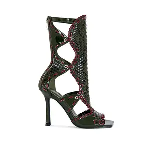 INDRANI-OLIVE GLADIATOR STILETTO SANDAL BOOTIE