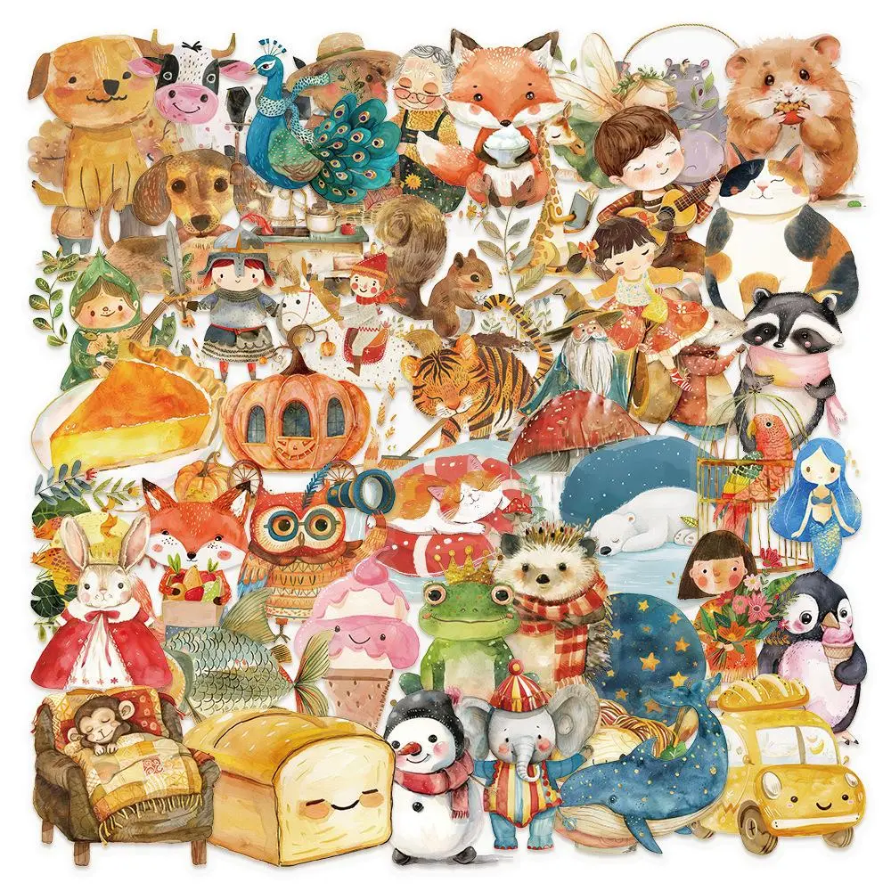 Fantasy Watercolor Series Sticker, Cute Cartoon Animal Pattern Decorative Sticker, Funny Stickers, DIY Decals for Scrapbooking, Journaling, Gift Wrapping, Scrapbook Accessories, Sticker Set