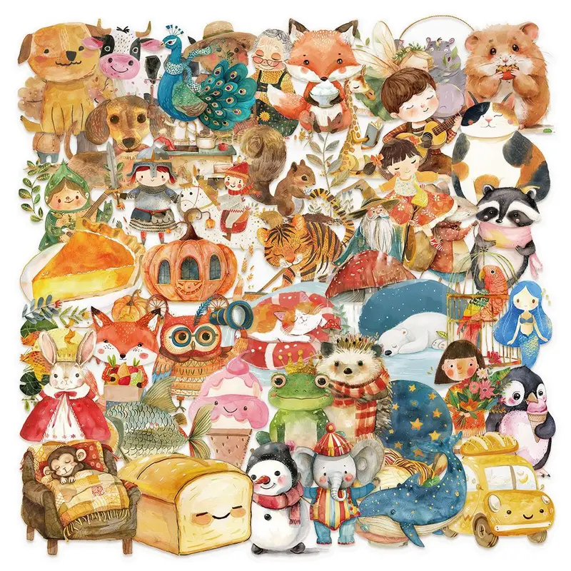 Fantasy Watercolor Series Sticker, Cute Cartoon Animal Pattern Decorative Sticker, Funny Stickers, DIY Decals for Scrapbooking, Journaling, Gift Wrapping, Scrapbook Accessories, Sticker Set