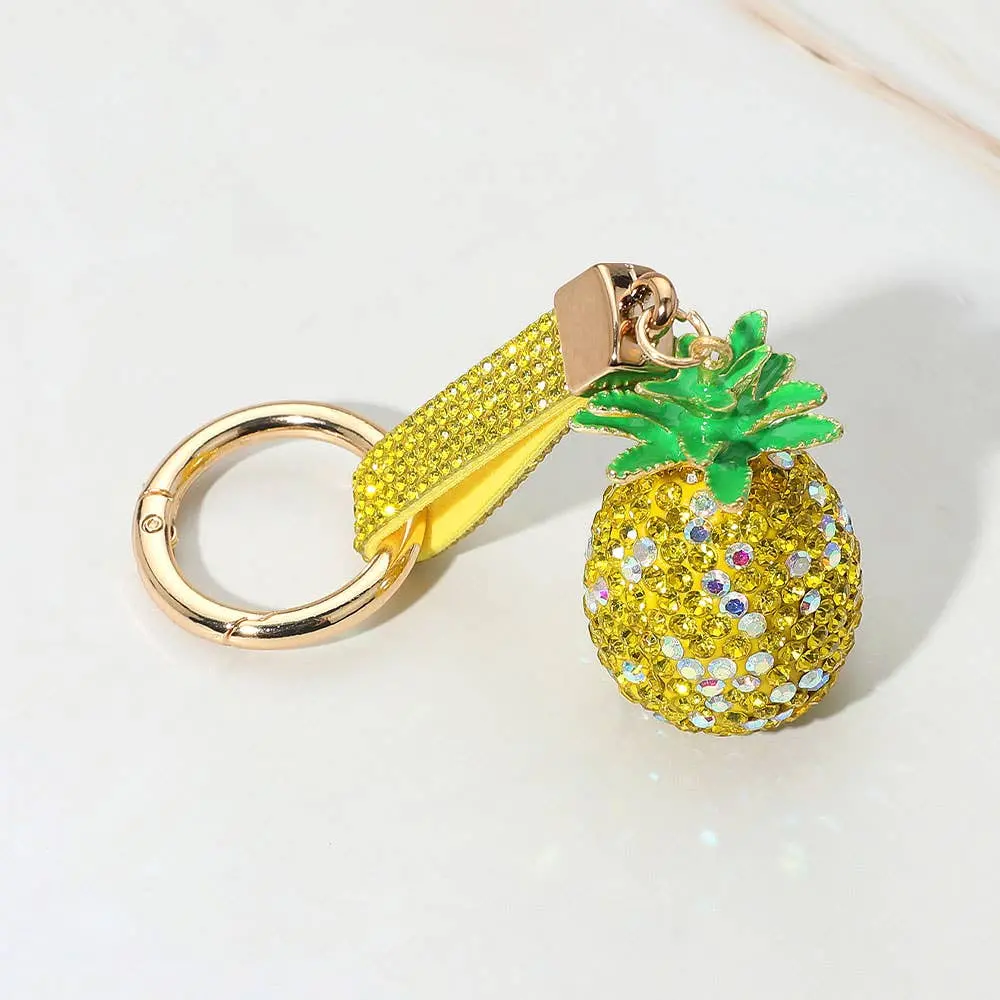 Bling Studded Pineapple Keychain, Small Cute Rhinestone Tropical Bag Charm with Loop Strap for Keys and Handbags, Bags For Everyday, Everyday Bag