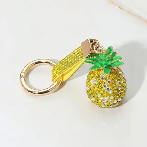 Bling Studded Pineapple Keychain Bag Charm, 1.5" x 2.1" with Glittering Rhinestones, Tropical Fashion Accessory for Keys or Handbags
