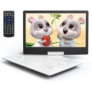 16.9" Portable DVD Player, 4-6 Hours Rechargeable Built-in , 14.1"  Swivel Screen, Dual Stereo Speakers, USB/SD/AV/Audio/Gamepad Support -White [Not Support Blu-Ray]