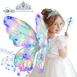 Light Up Fairy Wings for Girls - LED Butterfly Wings with Music for Kids Aged 3–8+ Costume, Birthday Christmas Party Costume Pretend Play Princess Dress Up Toys for Girls