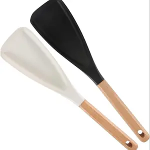 Food Grade Silicone Multi-Functional Nonstick Spatula, Salad Spoon Baby Food Spoon, Ergonomic Wood Handle, High Heat Resistant, Non-Stick Pan Compatible