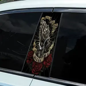 2-Piece rose and hand personalized car sticker design, durable glossy vinyl material, easy to paste B-pillar stickers are suitable for cars, trucks, SUVs (decorative appearance accessories) to improve the aesthetics of SUVs, art stickers, weatherproof