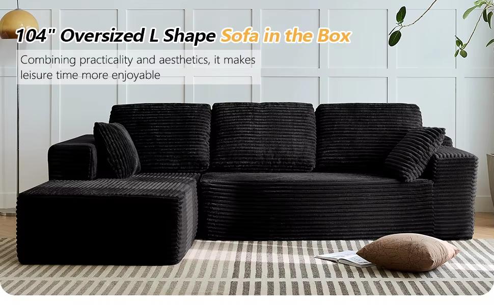 Modular Corduroy Cloud Couch Set - Boneless Sectional 3-Seat Convertible Sleeper Bed, Plush Oversized Chaise Loveseat with Soft Fabric, Blend Down Boneless Couches for Living Room Sofas, Indoor Apartment Furniture,summerwins