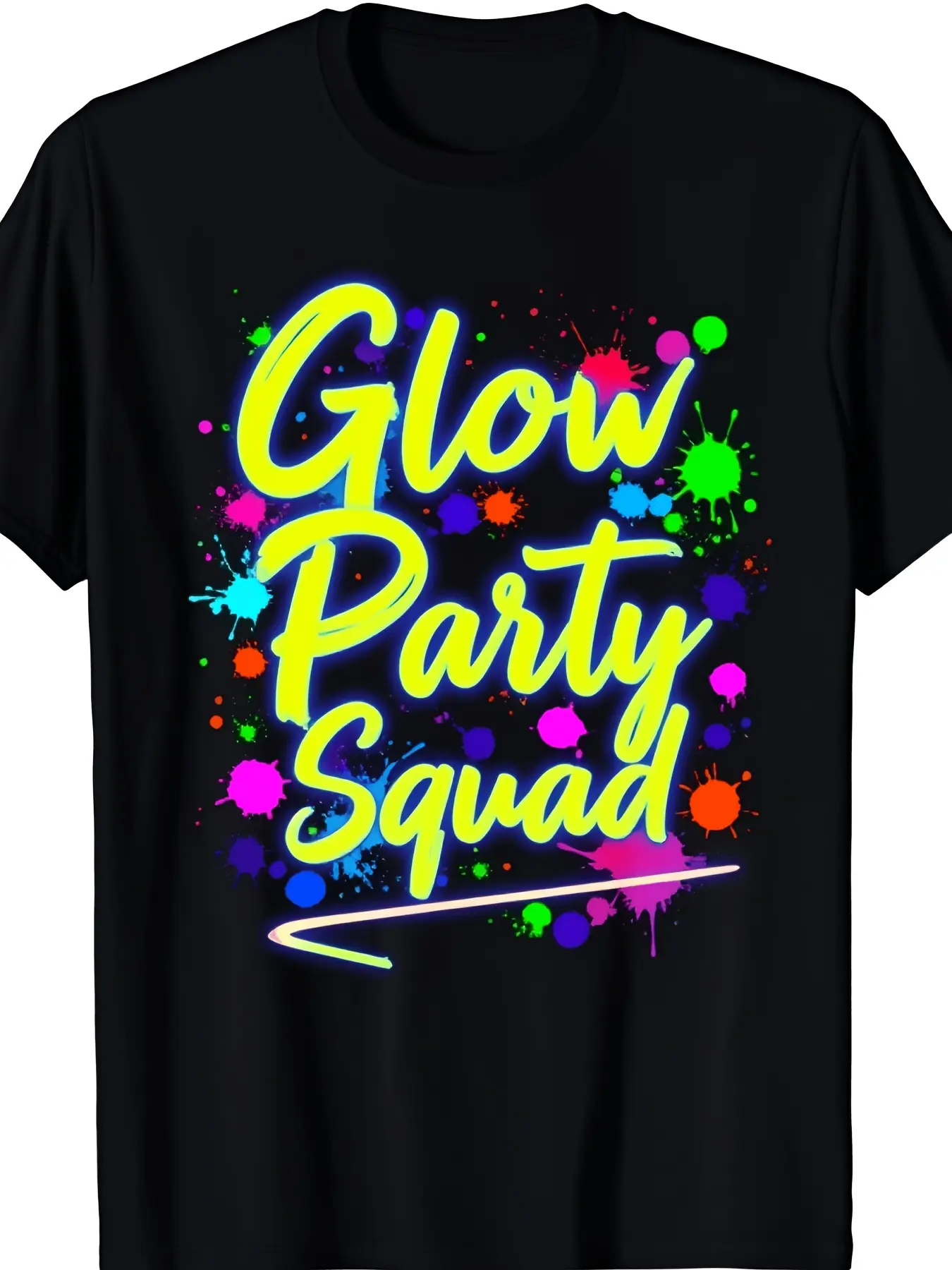 Glow Party Squad Glow-In-The-Dark Party T-Shirt Ne unisex soft cotton short sleeve t shirt, vintage graphic casual tee for men women teens, perfect birthday holiday gift for camping travel gym daily street casual wear