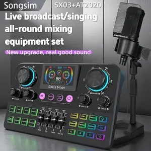 Professional Live Audio Equipment Mixer Set with SX03 Sound Card and AT2020 Microphone, Adjustable Audio Control for Streaming, Recording, Gaming and Studio Use