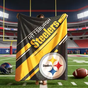 Pittsburgh Steelers Colorblock Team Logo Flannel Throw Blanket, Large Size, Soft Lightweight Warm, Perfect for Bed Sofa Office Camping Travel