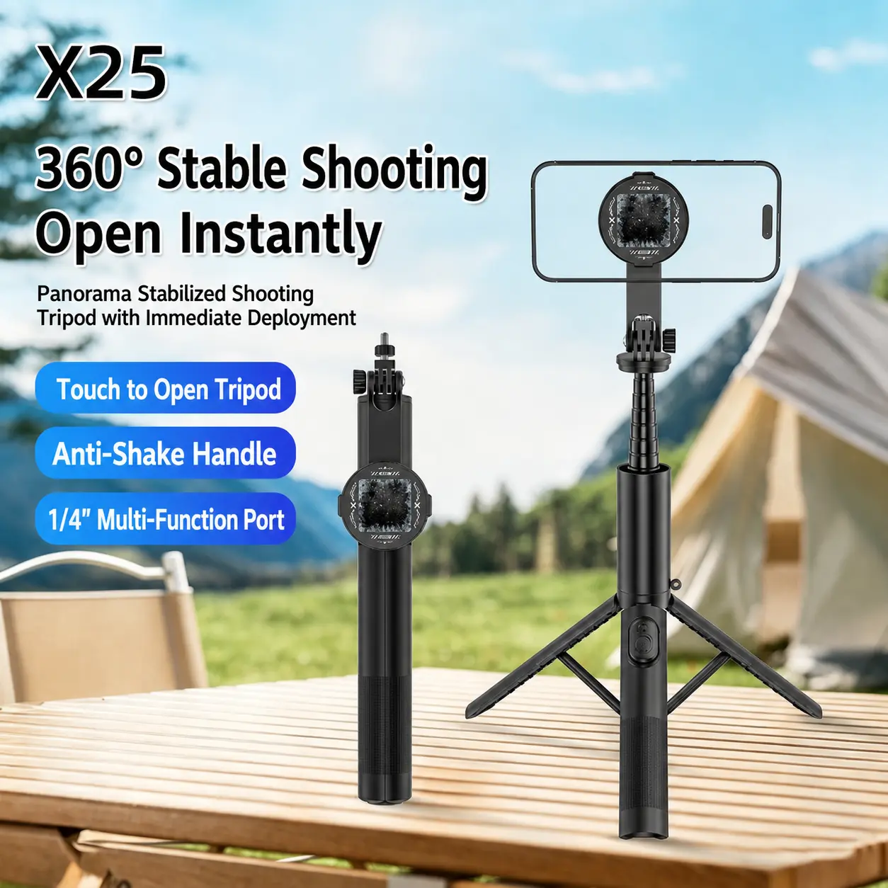 Smartphone Selfie Stand Mount - Mobile Phone Accessories, Type-C Power Port, 360° Rotation, Super Strong Magnet, Quick Cooling Phone Radiator