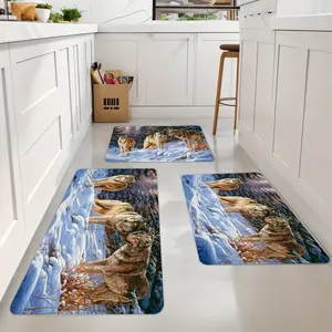 Christmas Decorations For Home,3Pcs Kitchen Mat Set, With A Snow Wolf Picture, Non Slip And Easy To Clean, Suitable For Bedroom And Bathroom, Perfect For Sending Family,Thanksgiving Gifts