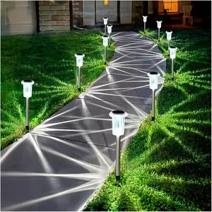Solar Pathway Lights 15 Pack Solar Lights Outdoor, Led  Yard Walkway Lighting Stainless Steel Garden Stake for Outside, Path, Landscape, Driveway, Backyard (Cold White)