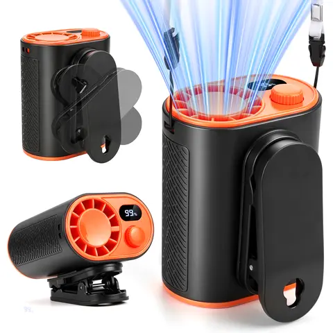 WHATOOK 5W Portable Clip-On Waist Fan - Rechargeable Hands-Free Wearable Belt Fan for Outdoor Users, 10m/s Strong Airflow, 360° Rotating Clip, 1-100 Speeds, LED Light Battery Level Display, Ideal for Camping