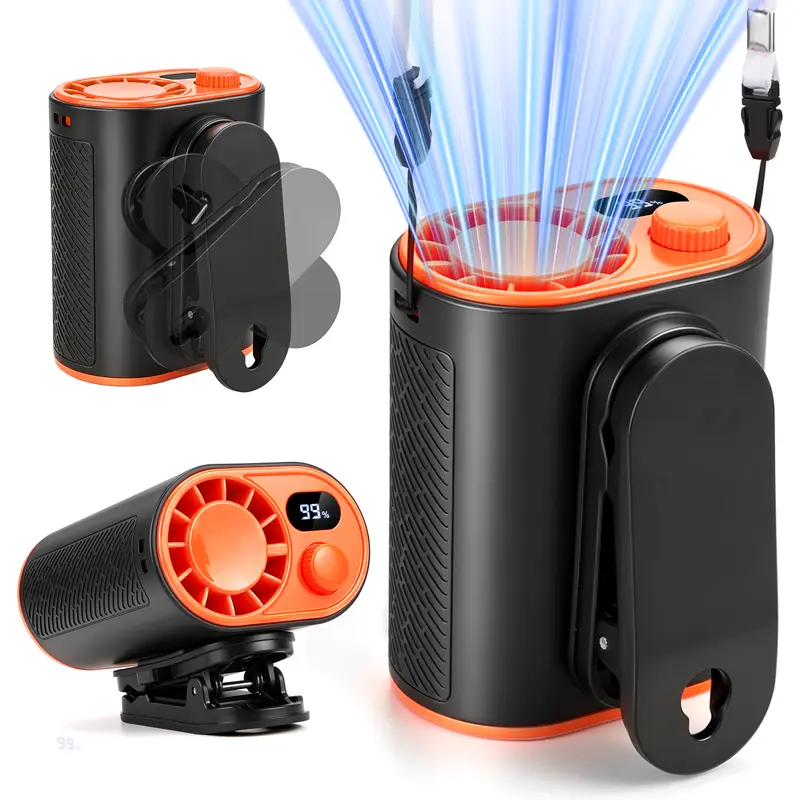 WHATOOK 5W Portable Clip-On Waist Fan - Rechargeable Hands-Free Wearable Belt Fan for Outdoor Users, 10m/s Strong Airflow, 360° Rotating Clip, 1-100 Speeds, LED Light Battery Level Display, Ideal for Camping