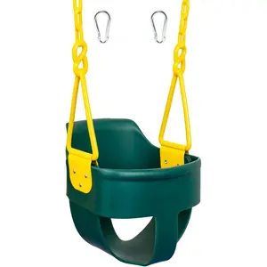 Premium High Back Full Bucket Toddler Swing Seat with Finger Grip, Plastic Coated Chains and Carabiners for Easy Install-Green