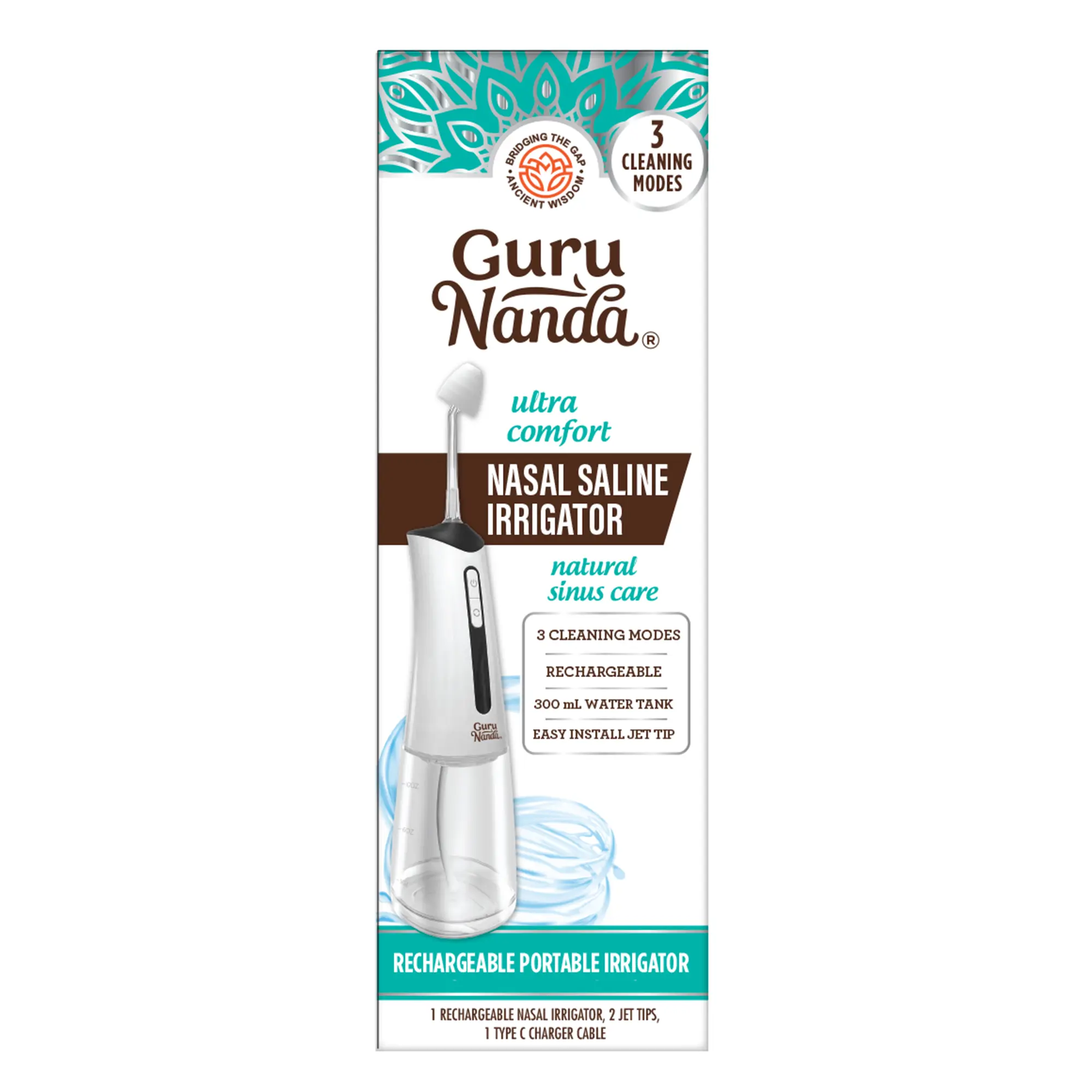 GuruNanda Ultra Soft Nasal Saline Irrigator- Rechargeable - 300mL Water Tank GuruNanda Ultra Soft Nasal Saline Irrigator- Rechargeable - 300mL Water Tank