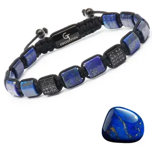 GT Collection Men's Lapis Lazuli Flat Bead Bracelet - 8mm Natural Gemstones, Adjustable Macrame Knot, Spiritual Protection Jewelry, One Size Fits 7.2-9 Inch Wrist