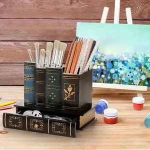 Vintage European Style Wooden Pen Holder, Three-Tier Bookshelf Desk Organizer Tidy, Accents, Office & Home Decor, Office Desk Accessories, Creative Gift