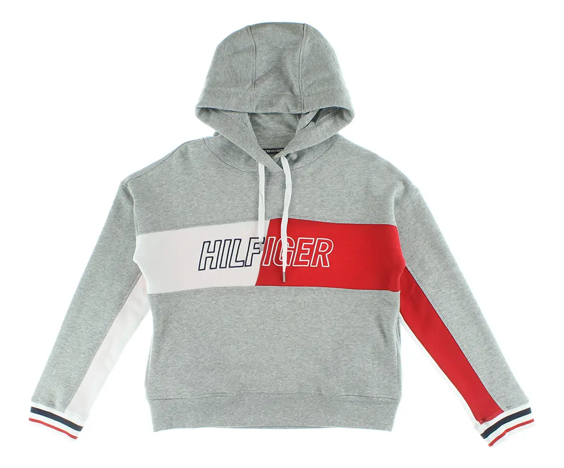 Tommy Hilfiger Colorblocked Embroidered Logo Crop Womens Active Hoodies