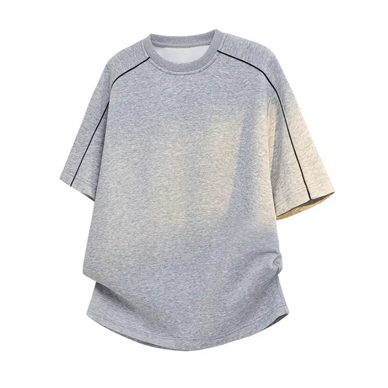 Men's Contrast Line Raglan Short Sleeve T-Shirt, Crew Neck Curved Hem Top With Stitching Detail, Casual Blouse For Men Summer Campus And Daily Commute#SummerWins