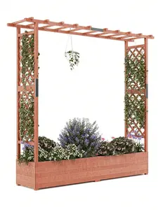 Gaomon Natural Wood Raised Garden Bed - 78x17x72" Outdoor Elevated Bed with Rustic Look, Trellis, Side Supports, Canopy, 4 Drainage Holes, Climbing Plant/Vine Support