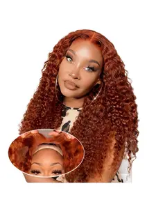Ginger Lace Front Wigs Human Hair HD 5X5 Orange Ginger Deep Wave Wig Human Hair Pre Plucked 200% Density Wet Wavy 350# Colored Glueless Deep Curly Lace Frontal Wigs for Women