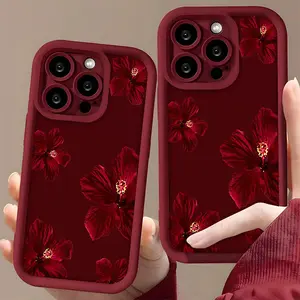 Phone Case - The Burgundy Hibiscus TPU Pattern Is Suitable for Iphone 17 Pro Max Cases, Compatible with Air/16/15/14 Pro/13/12/11/Xr/X/Xs Max, Making It a Stylish Gift