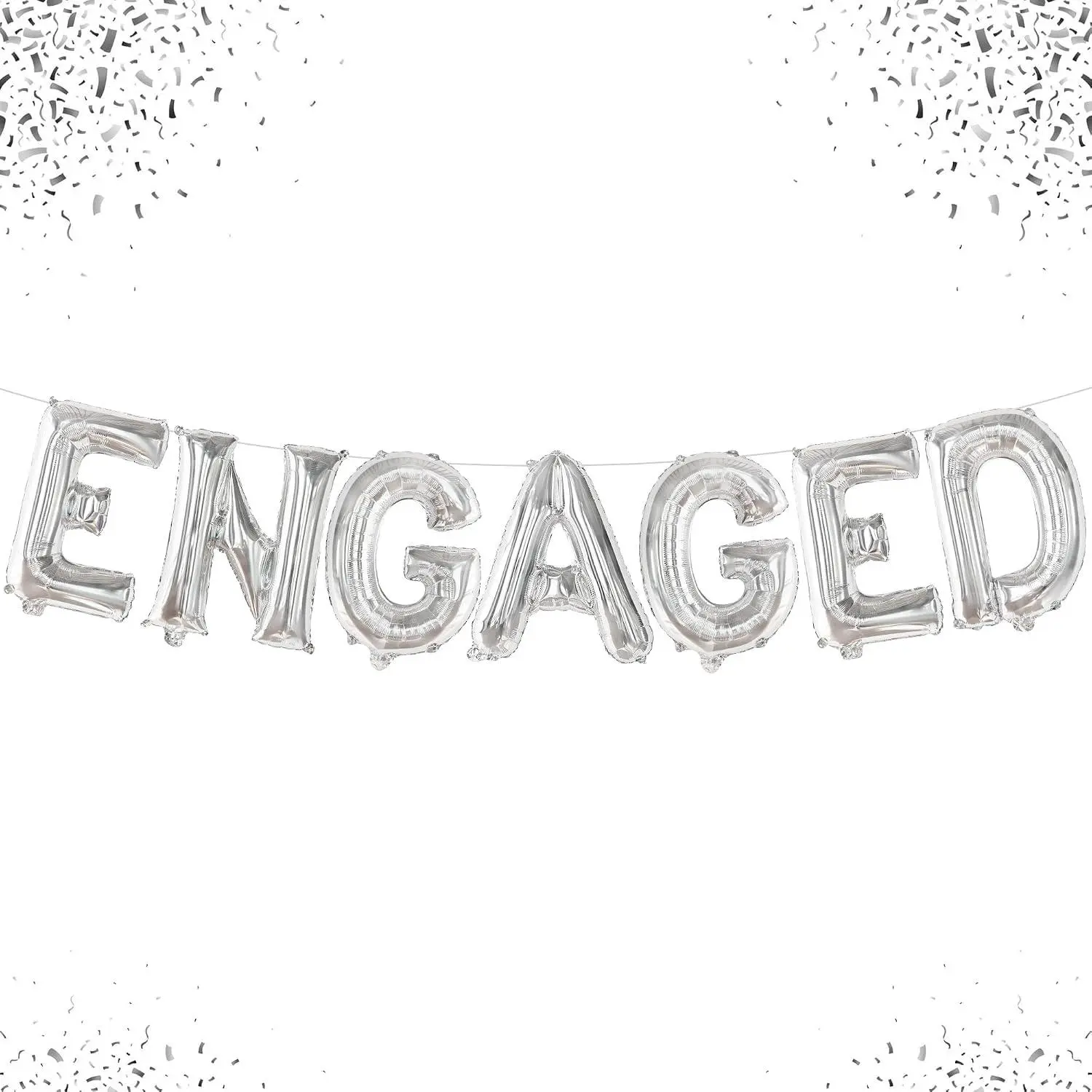 Silver Engaged Balloons Letter - 16 Inch | Engagement Balloons For Engagement Party Decorations | Bachelorette Party Decorations | Engagement Party Balloons For Decoration,