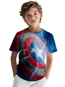 Boys' Crew Neck Short Sleeve T-Shirt athleisure Captain America Shield With Lightning 3D printing spring and summer perfect gift clothing super cool versatile for teenagers